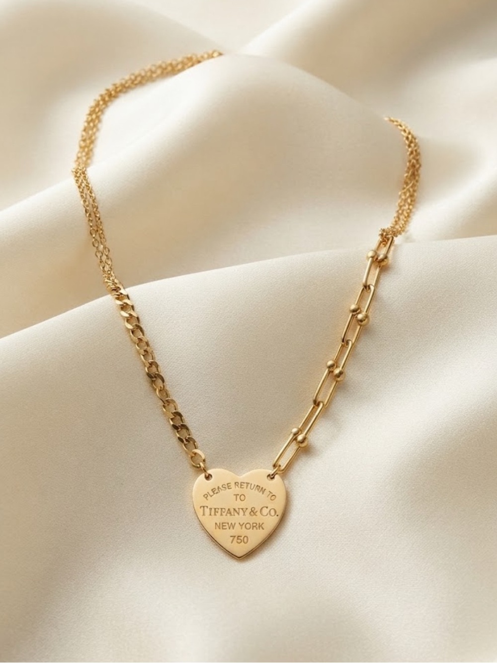 Brand New ! . Gold Heart Tag Mixed Chain Necklace